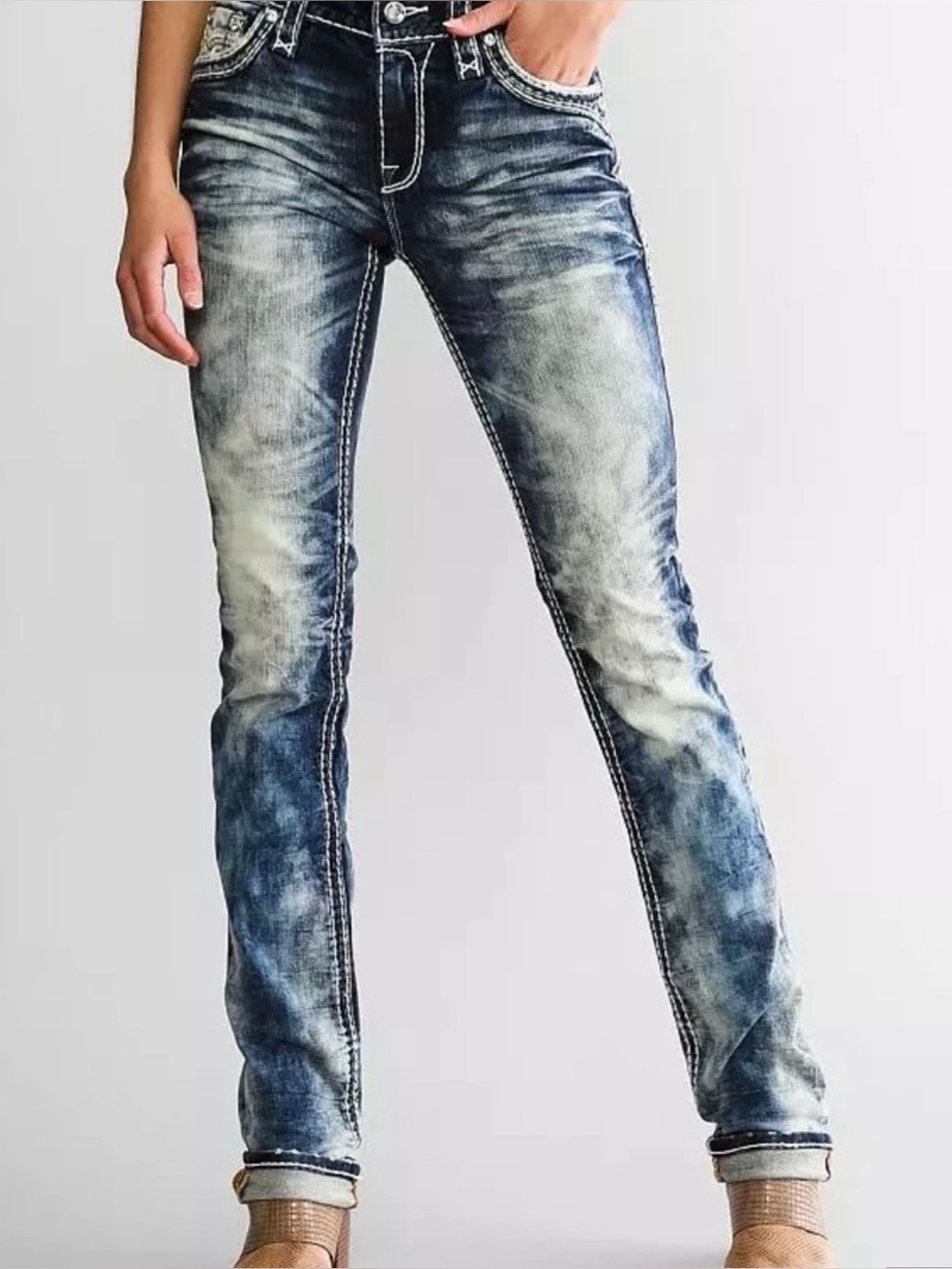 Rock Revival Delu Distressed Blue Jeans